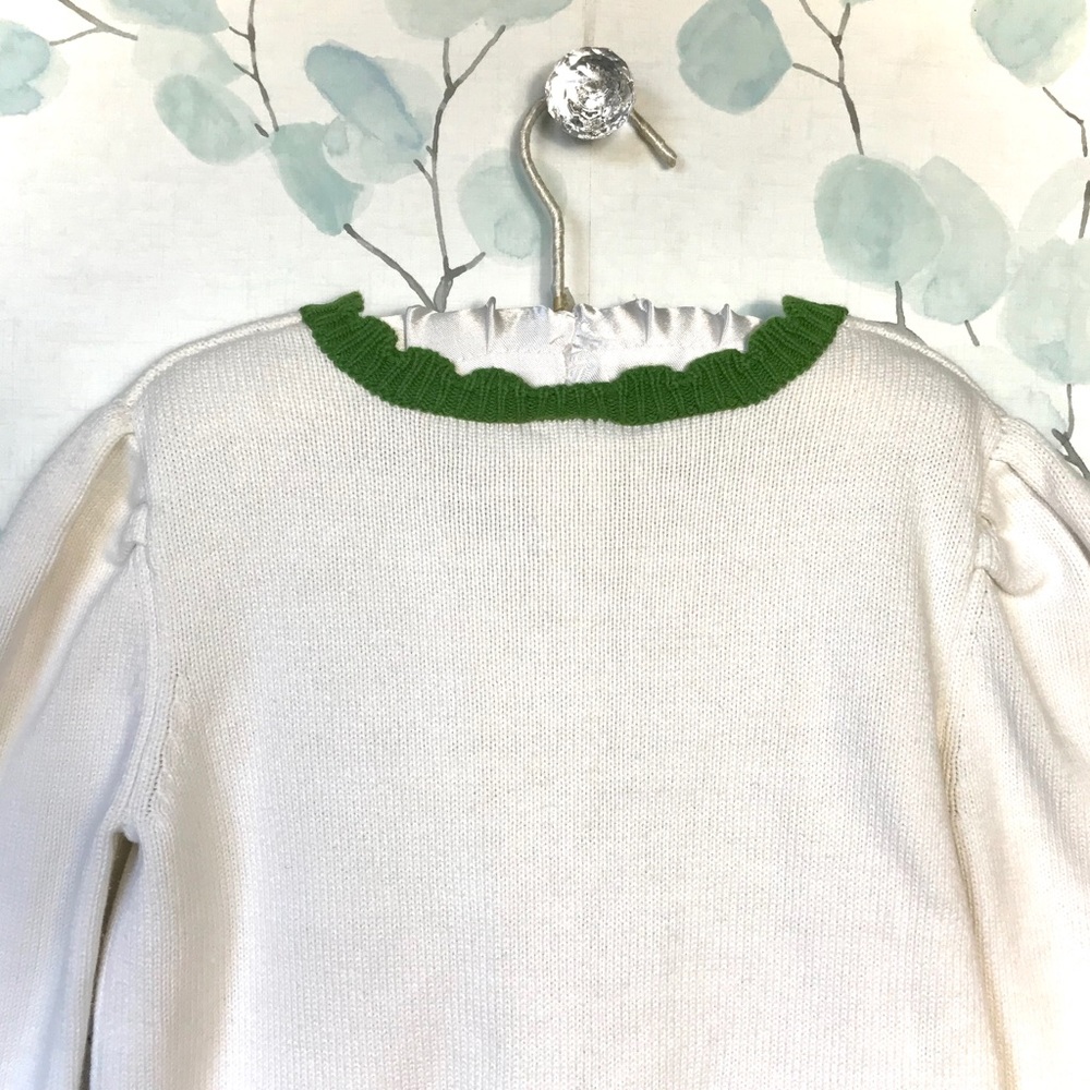 Gymboree Kids Cream Cardigan Knit Sweater Gold Buttons, Pink Bird & Purple Bow - Picture 12 of 13